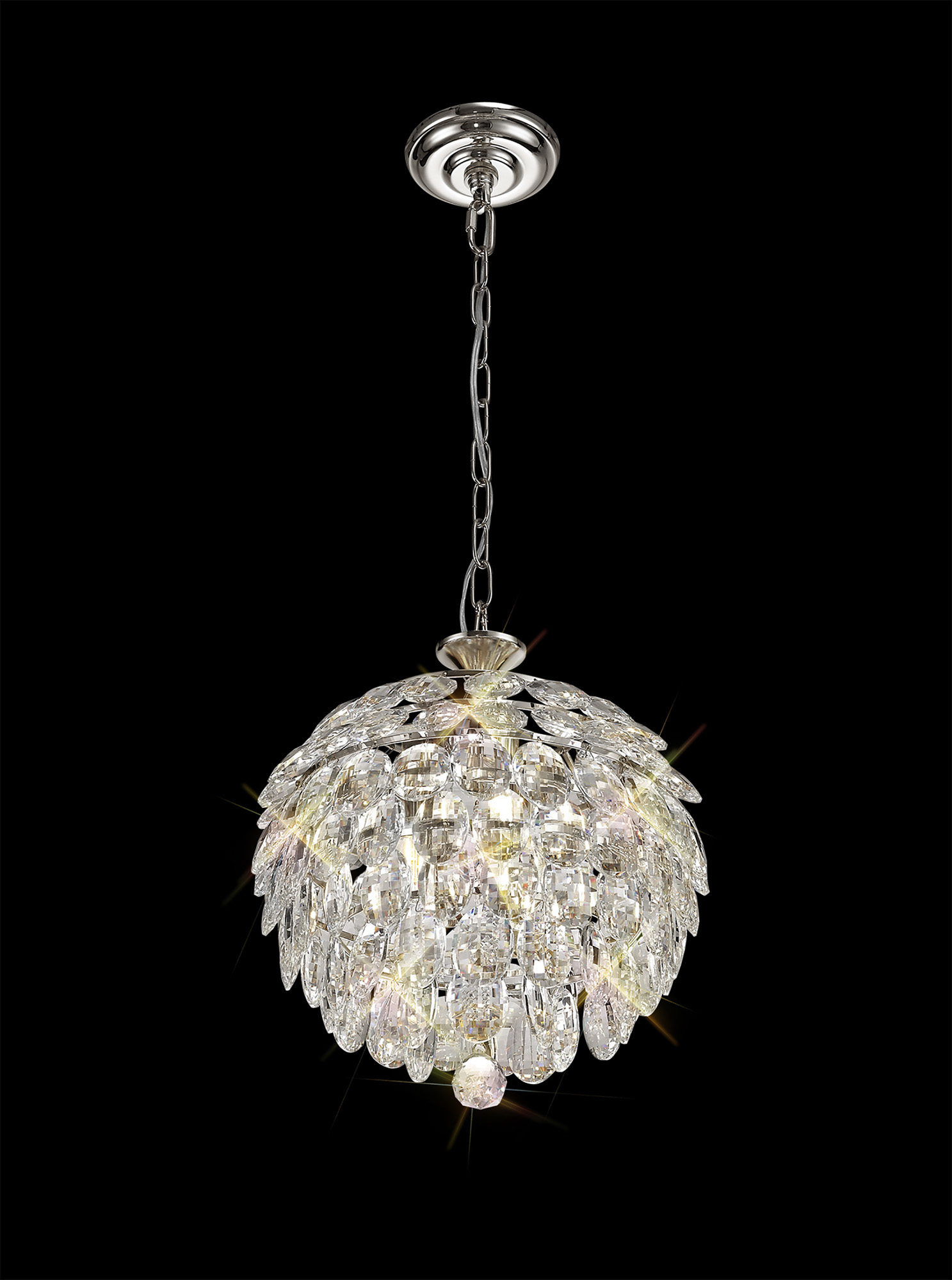Coniston Polished Chrome Crystal Ceiling Lights Diyas Statement Crystal Fittings